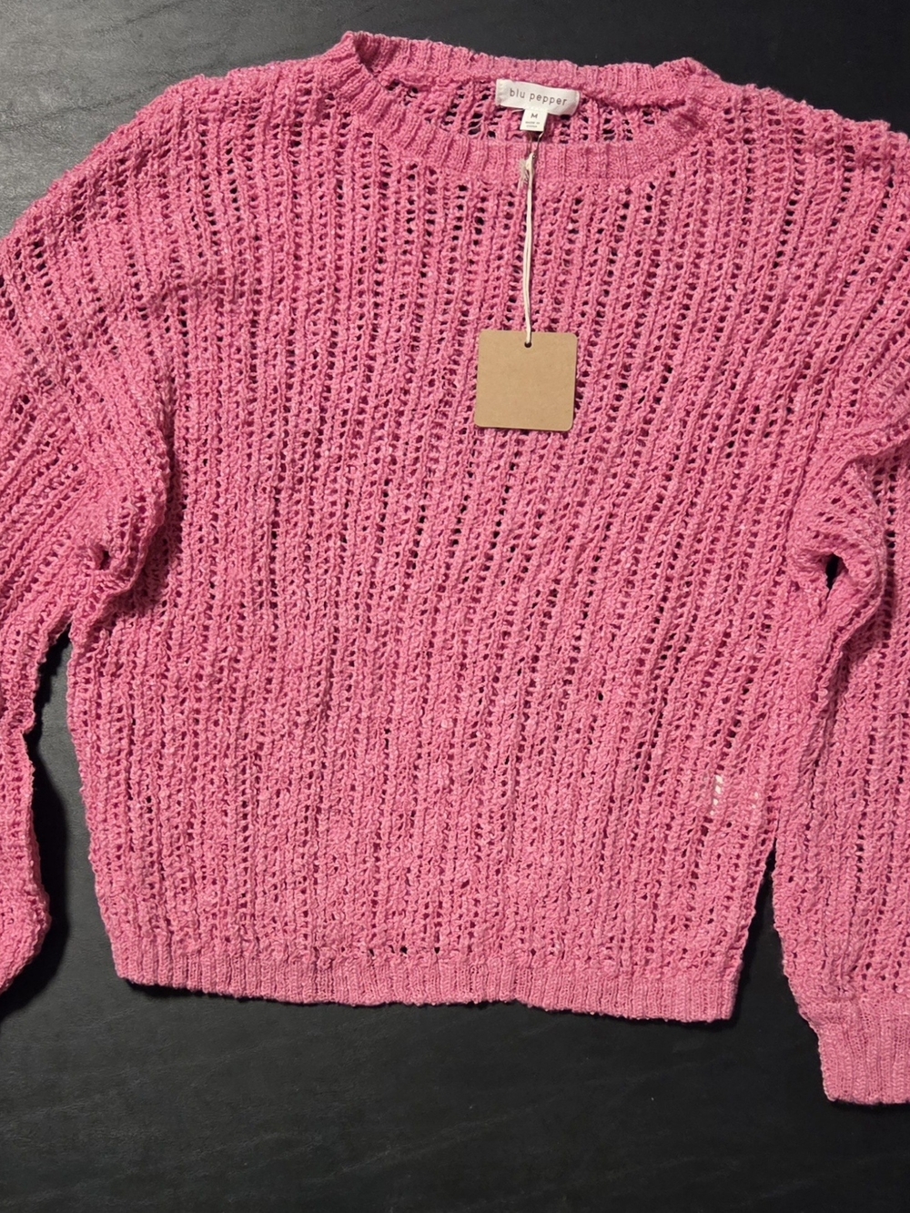 Blu Pepper Hot Pink Open-Weave Crewneck Sweater